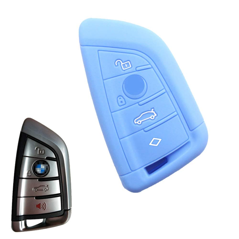 ECOiNVA for BMW X1 X2 X3 X4 X5 X6 X7 R56 R60 Mini Cooper One Countryman Car Key Case Fob Cover Silicone Keycases Remote Control Cases (A-Blue)