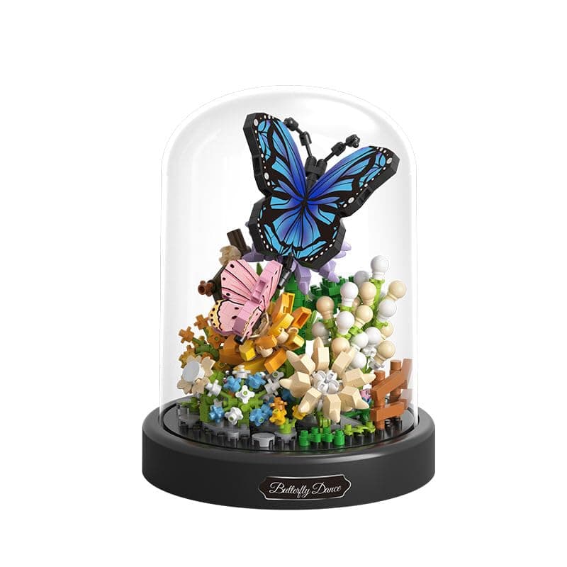 Vend Trendy Flower Bouquet Building Set, Mini Bricks Insect Building Blocks, with Life-Size Blue Morpho Butterfly Models and Dust Cover, Ideas Gift for Nature Lovers,530pcs