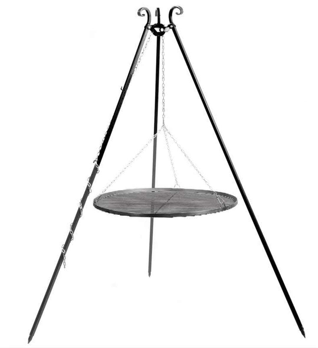 Lomia 180cm Handmade Tripod with Chain Pulley and Grill for Fire Pit, Fire Bowl And Out Door BBQ, Black Steel