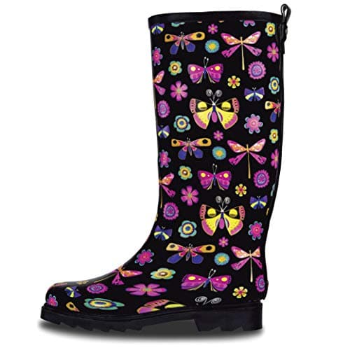 LONECONE Women's Rain Boots - Tall Rain Boots for Women in Cute Patterns with Matte or Glossy Finish, Butterfly Boots (Original Gloss), 7