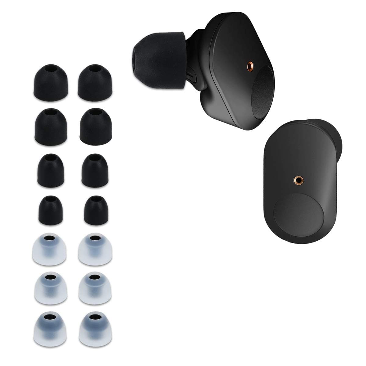 kwmobile 14 x Replacement Silicone Ear Tips for Sony WF-1000XM3 / WF-1000XM4 / WF-1000XM5 - Black/Transparent
