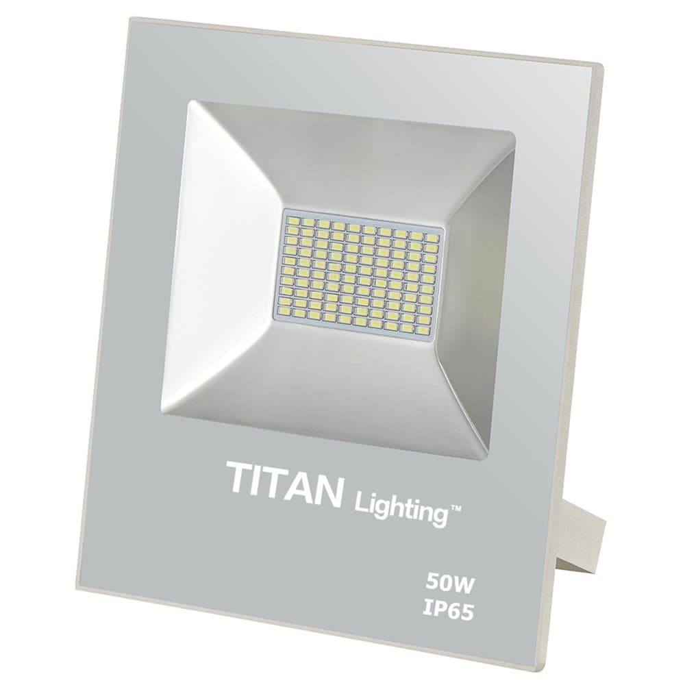 Titan Lighting White Frameless 50W Led Flood Lights, 100W Hps/HID Replacement, 4000LM, 3000K Warm White, Waterproof, 120-277V, Instant on