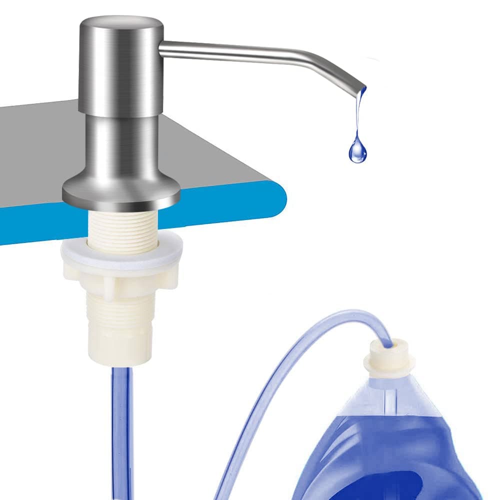 Dish Soap Dispenser for Kitchen Sink (Brushed Nickel), Countertop Sink Soap Dispenser Water Pump with 47” No-Spill Extension Tube Kit Design for Kitchen Bathroom, No More Refills (Sliver)