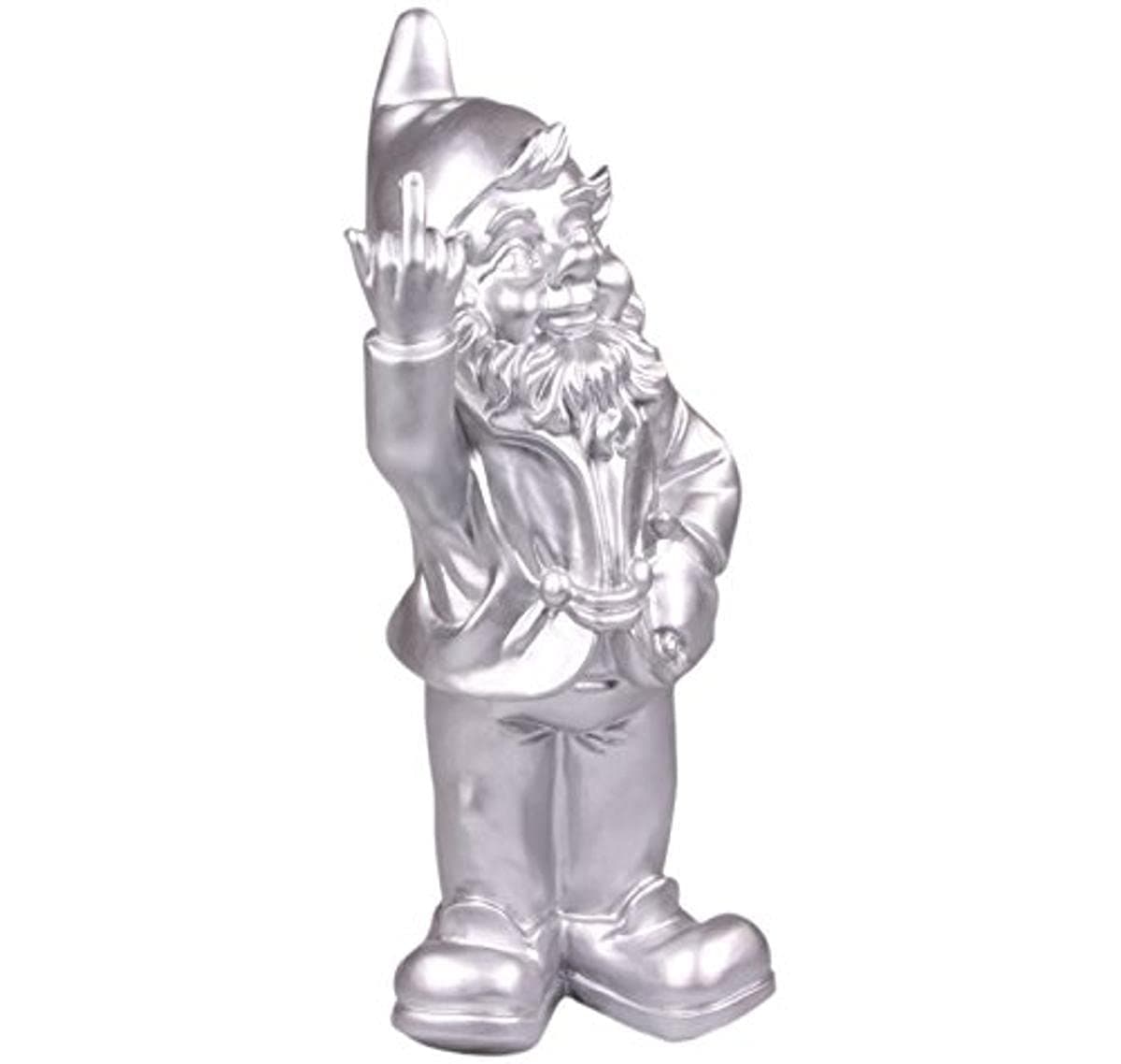 STOOBZ PP 005ZI 15 x 12 x 32 cm Cheeky Garden Gnome Figure for Home and Garden - Silver