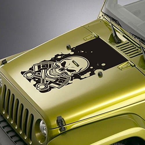 Hood Decal Compatible with Jeep Wrangler TJ YJ JK - Skull & Pistons Blackout Sticker - Blue