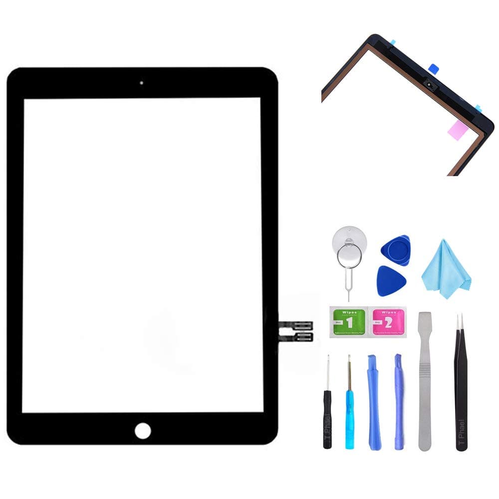 Black Digitizer Repair Kit for iPad 9.7" 2018 iPad 6 6th Gen A1893 A1954 Touch Screen Digitizer Replacement (Without Home Button) +Pre-Installed Adhesive + Tools