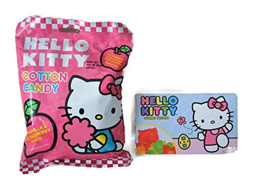 Hello Kitty Cotton Candy and Gummy Bundle: One Hello Kitty Cotton Candy 1.5 Oz Bag and One Hello Kitty Gummi Treats 3.1 Oz
