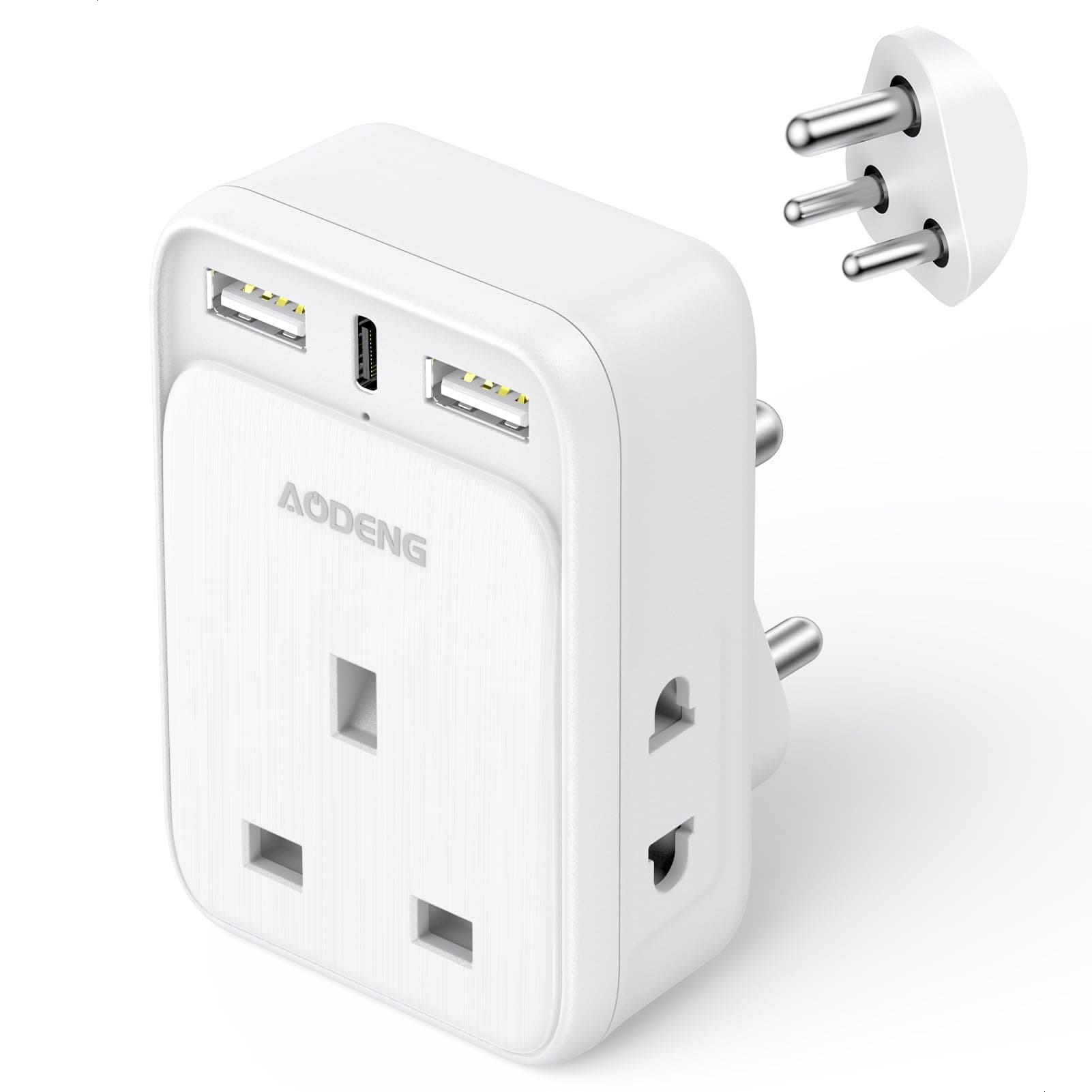 UK to India Plug Adapter, Grounded India Travel Adapter with 3 USB Ports 32W USB C Fast Travel Charger, Travel Adaptor Plug UK to india for india Pakistan, Sri Lanka, Yemen(Type D)