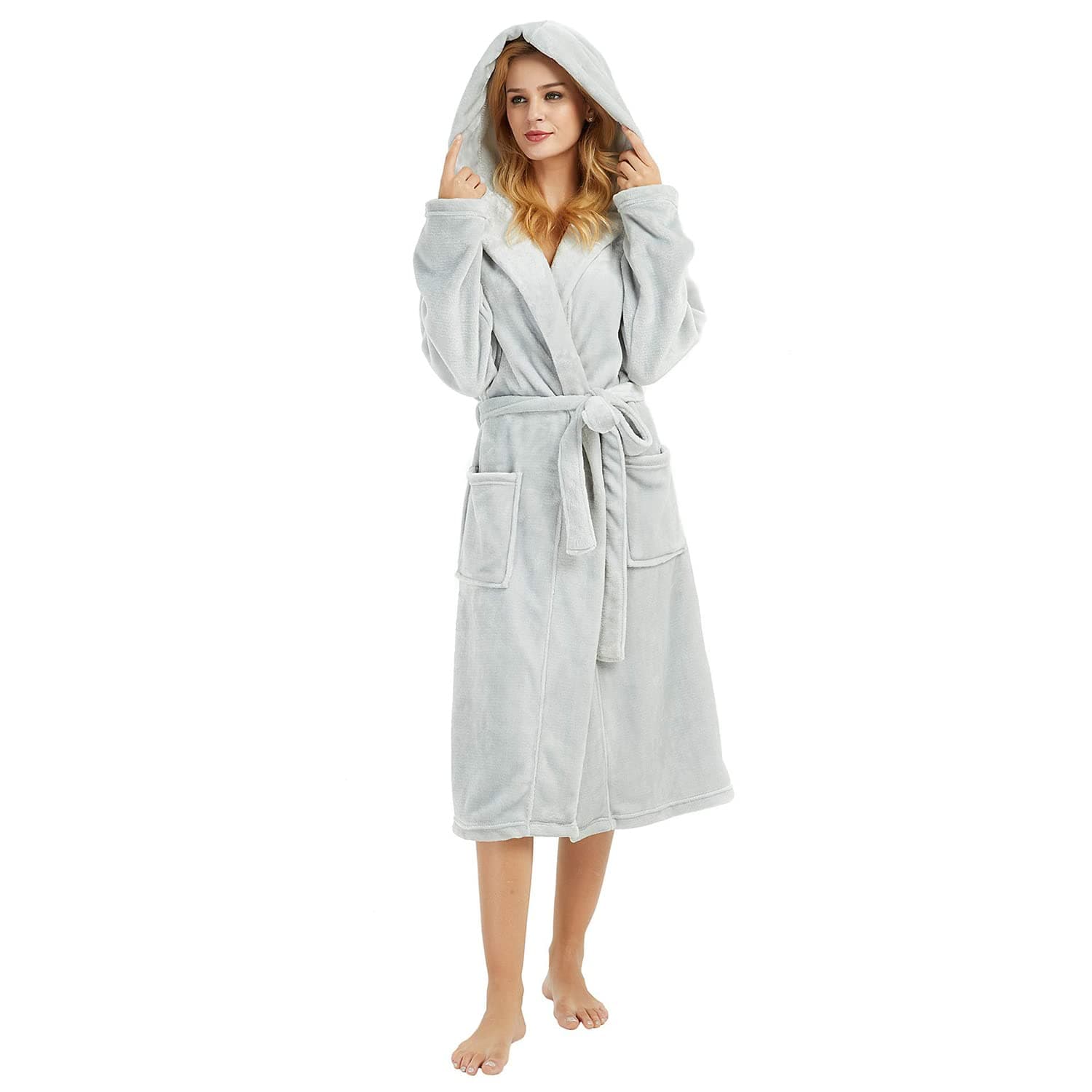 HEARTNICE Womens Hooded Fleece Robe, Soft Bathrobe for Womens, Cute Long House Coat
