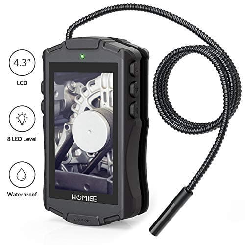 HOMIEE Digital Inspection Camera with 4.3" LCD Monitor, IP67 Waterproof Borescope Endoscope Camera, Adjustable LED Light & 8MM Diameter Semi-Rigid Snake Camera, Portable Tool Carrying Case Included
