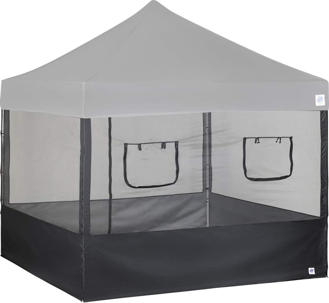 E-Z UP Food Booth Sidewall Kit, Set of 4, Fits 10' x 10' Straight Leg Canopy (Canopy/Shelter NOT Included), Includes 2 Roll-Up Serving Windows, Commercial Grade Mesh, Black