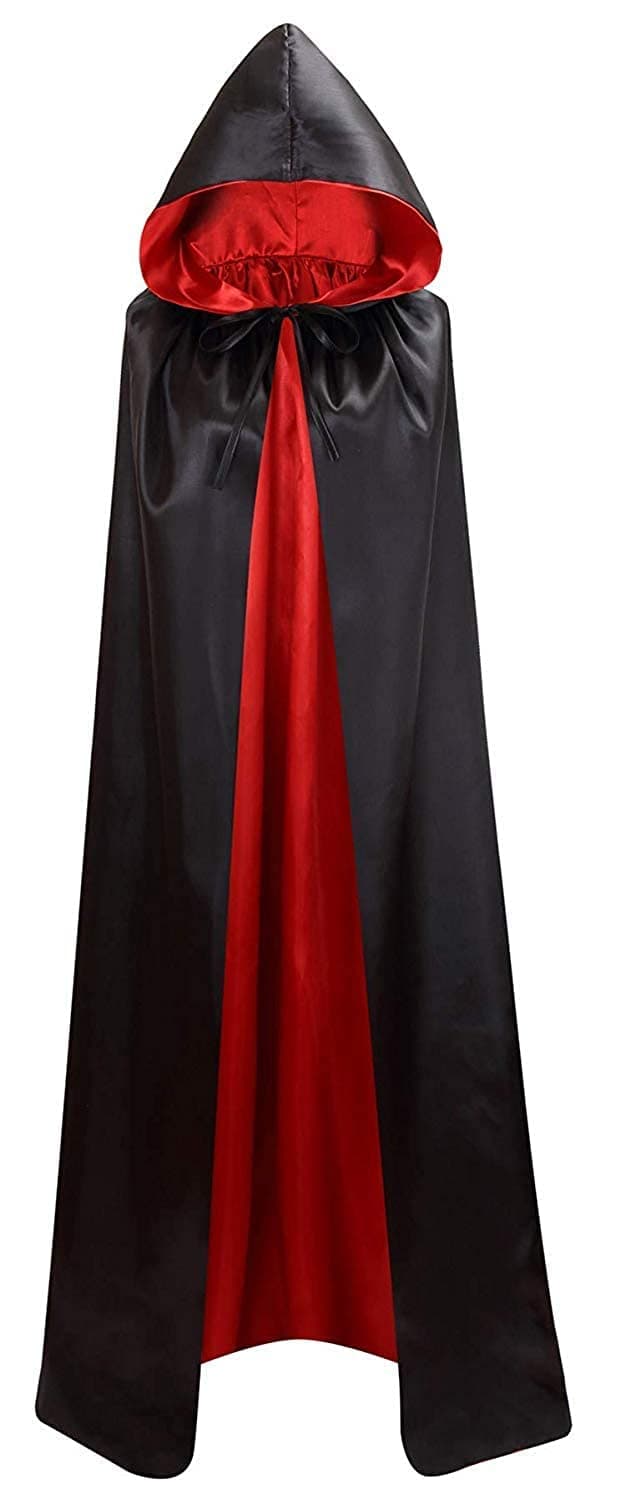 Partysanthe Polyester Vampire Cloak Cape Robe Stand Up Collar Red Black Reversible Halloween Costume Carnival Cosplay 140Cms Size Height
