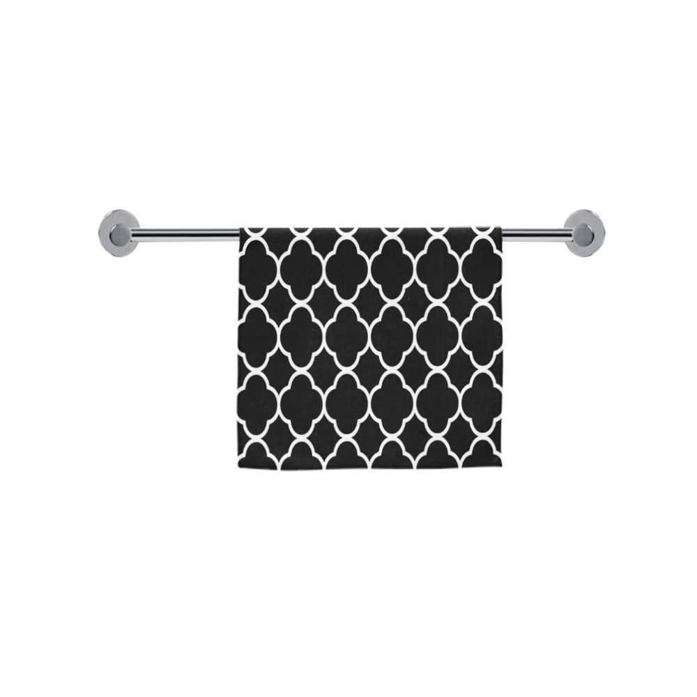 Black and White Moroccan Tile Quatrefoil Pattern Custom Hand Towel Bathroom Shower Towels Soft and Comfortable 80% Polyester 20% Cotton, (16" x 28")