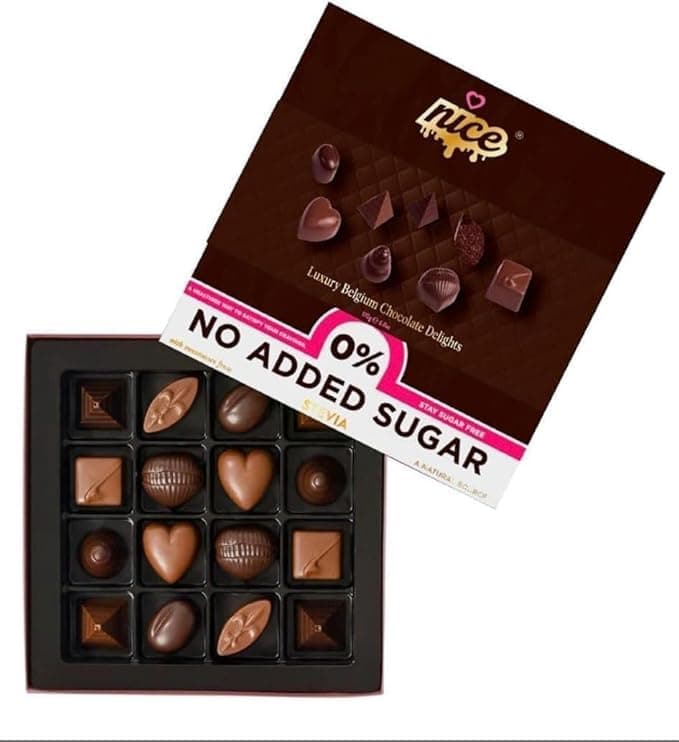Nice No Added Sugar Luxury Belgium Chocolate Gift Box with Stevia | Finest Ingredient of Mix Milk & Dark Chocolates | | Perfect christmas gifting for your loved one(16 Pieces) Mothers & Fathers Day
