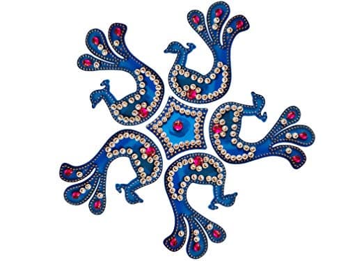 Handmade Diwali Floor Rangoli Design Studded Stones & Sequins Traditional Festive Home Decorations (design7)