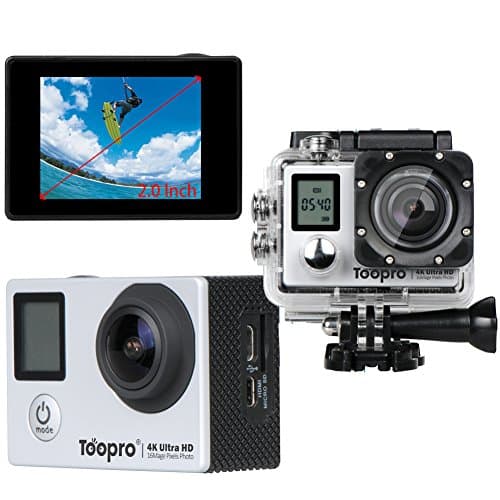 Toopro 4K Action Camera Sport Cam 16MP Ultra HD WIFI with Remote 173° Wide Angle Dual Screen DV Camcorder, 1 Micro 32G SD Card / 2 Rechargeable Batteries / Bag with Full Accessories Kits