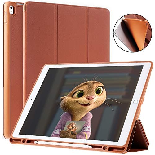 Coralov Case for iPad Pro 12.9 Inch 2017/2015 with Pencil Holder- Lightweight Soft TPU Back Cover and Trifold Stand with Auto Sleep/Wake,Protective for iPad Pro 12.9 Inch(1st & 2nd Gen) Brown