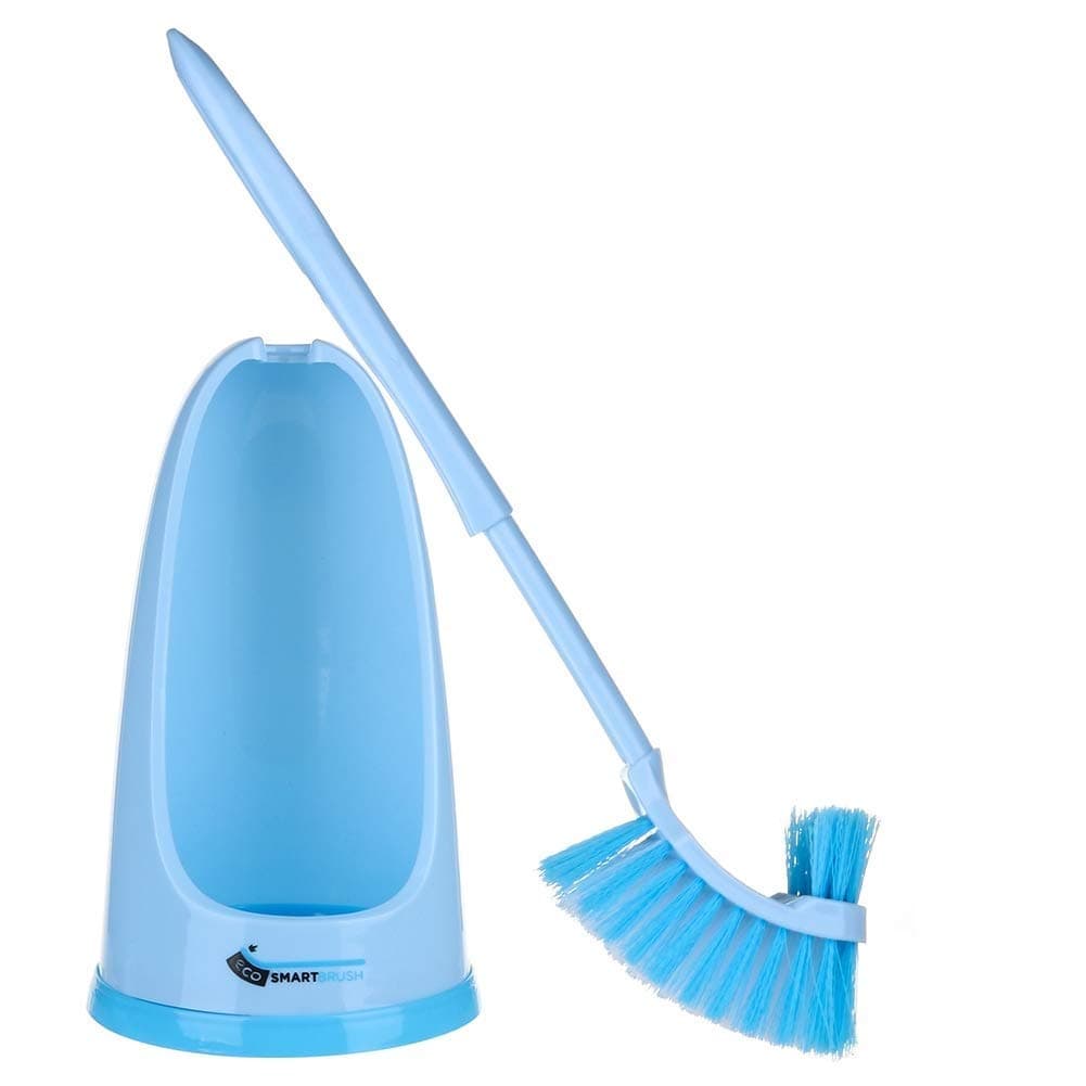 Toilet Brush and Holder Set for Bathfroom, Toliet Bowl Brush Cleaner Super Long Non-Scratch, 2 in 1 Toilet Brush with Under Rim Brush and Antislip Handle, Blue 17 inch