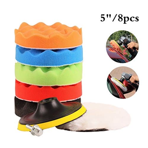 Cxtiy Car Polishing Waxing Buffing Pads Kits 8PCS, Polishing Pads Sets 5"/ 6"/ 7" with Sponge ＆ Woolen + M14 Drill Adapter Kit for Car Polisher (5")
