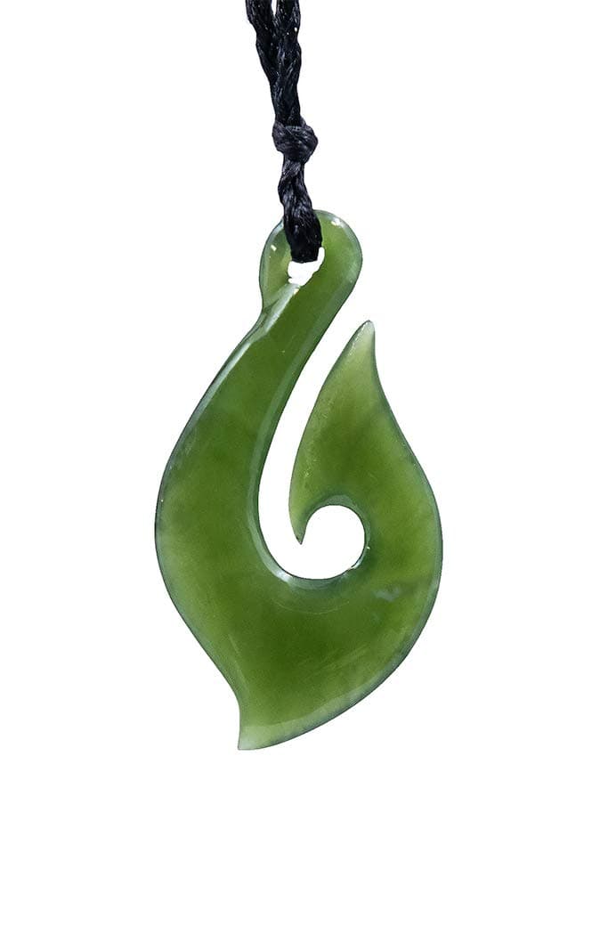 Jade Hand Carved Fish Hook Necklace - Small Y