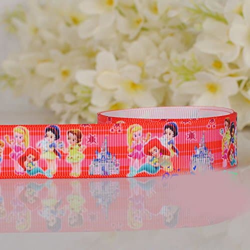 10 Yards 7/8" (22mm) Red Color Princess Printed Ribbon, Hiar Bow Cartoon Princess Girl Grosgrain Ribbon for Kids Diy Hairbow Craft No.9587351