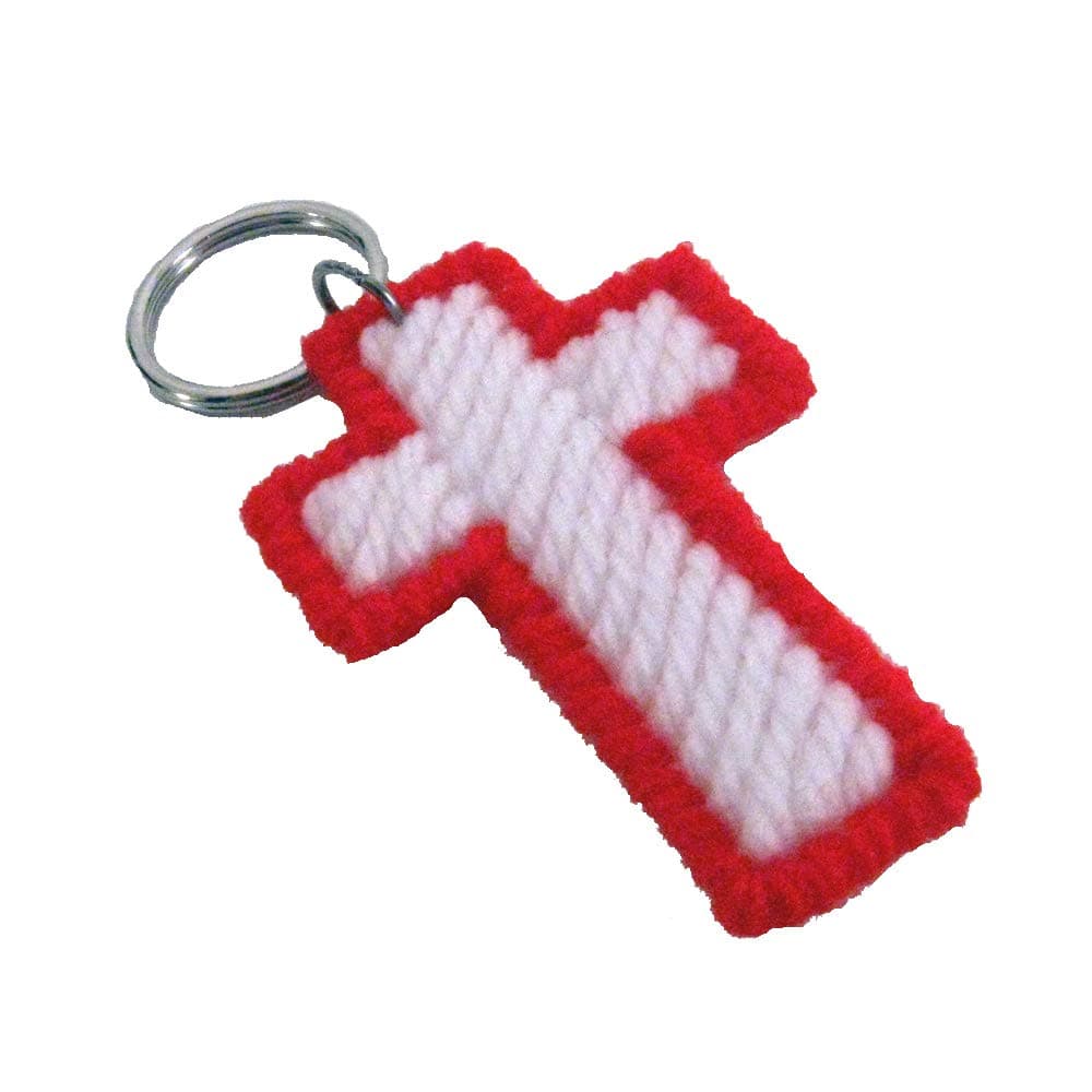 Christian Cross Key Ring Set Red White