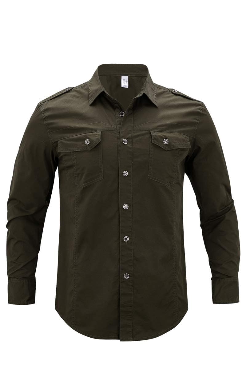 Little Hunter Men's Casual Long Sleeve Shirts Army Military Style Cargo Tactical Work Dress Shirt