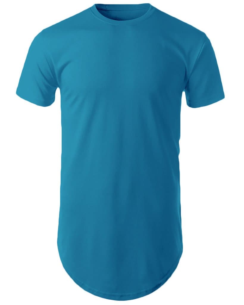 Mens Hipster Hip Hop Basic Long T-shirt with Zipper Trim (XL, Sea Blue)
