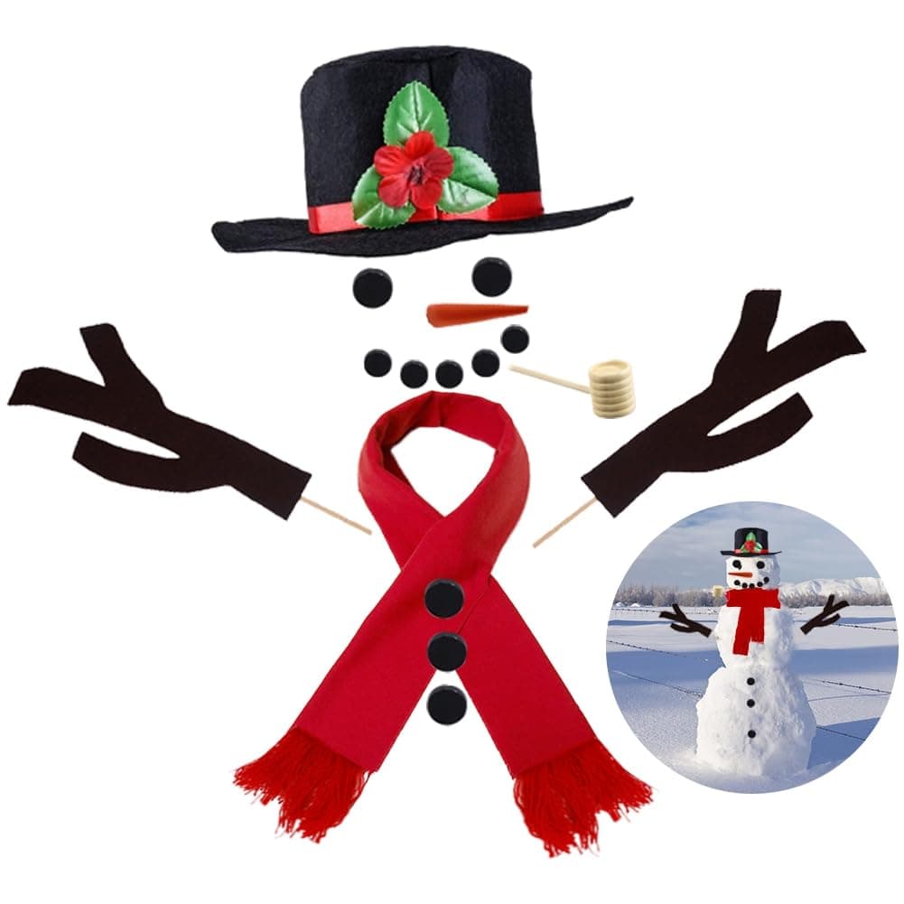 winemana Snowman Decorating Kit Snowman Dressing Making Kit for Winter Christmas Outdoor Snowman Decoration, 16 Pcs
