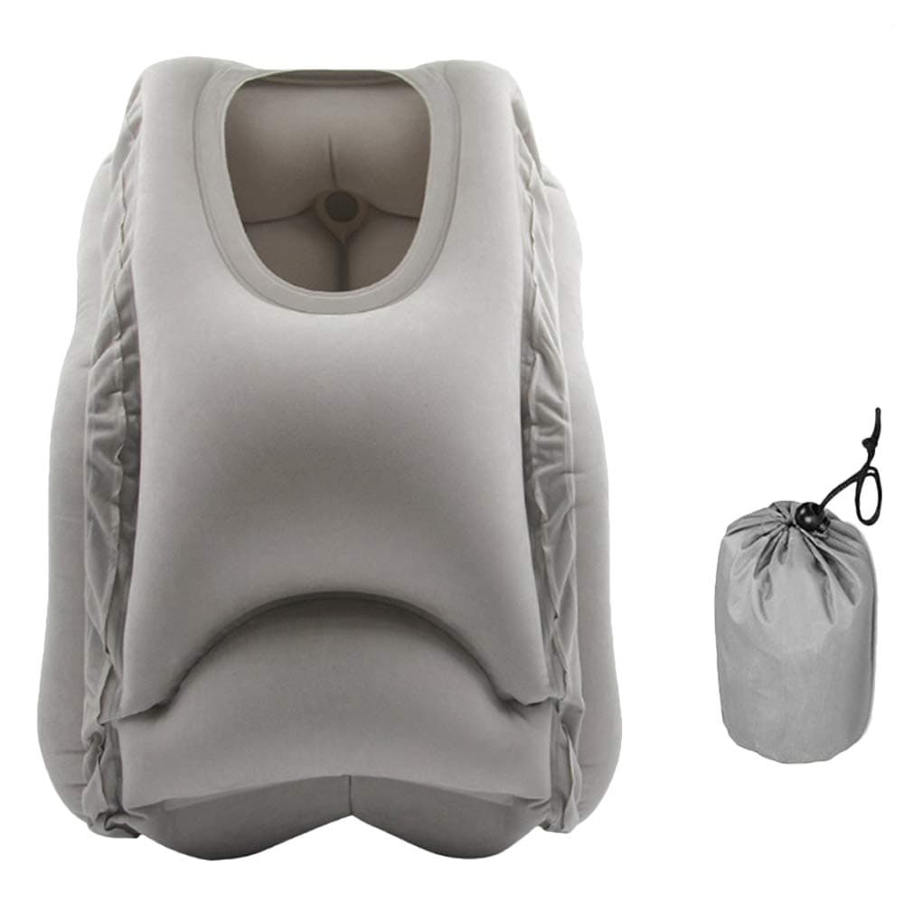 Inflatable Travel Pillow, Airplane Pillow, Multifunctional Neck Pillow Portable Full Body and Head Support Pillow, Design for Airplanes, Cars, Buses, Trains (Grey)