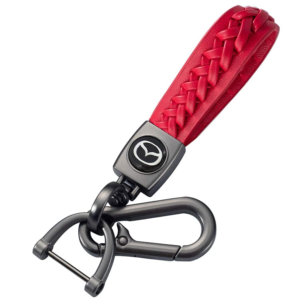 Red Color Car Logo Keychain Leather Braided Weave Key Lanyard Key Ring Car Accessories (fit mazda),1
