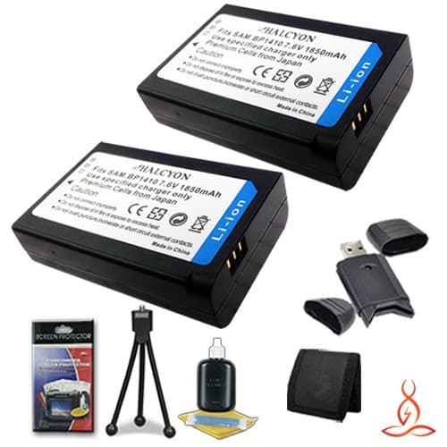 Two Halcyon 1850 mAH Lithium Ion Replacement Battery + SDHC Card USB Reader + Memory Card Wallet + Deluxe Starter Kit for Samsung NX20, NX30, WB2200F Digital Cameras and Samsung BP-1410
