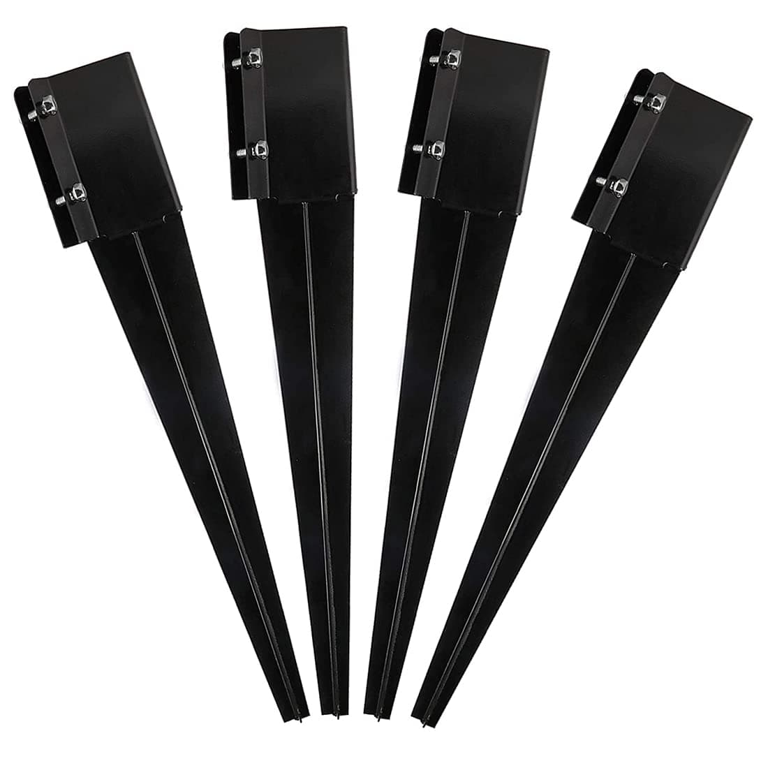 Fence Post Anchor Metal Ground Spike Heavy Duty Black Coated Powder Fences Stakes Posts Support Base for 4"x4" Mailbox or Fence Post, 24"x4"x4" Outer Dia (3.5"x3.5" Inner Dia), Pack of 4