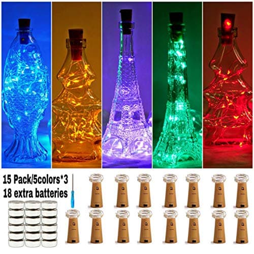 SmilingTown Wine Bottle Cork Lights 15Pack 10 LED 40 Inches Battery Operated Silver Wire Liquor Bottle Fairy Mini String Lights for Party Christmas Halloween Wedding Decoration