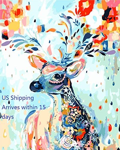 Yestan Paint by Numbers for Adults, DIY Canvas Oil Painting Kit Acrylic Painting Kit for Kids &Adults Deer Pattern with 3 Brushes and Acrylic Pigment 16” x 20”