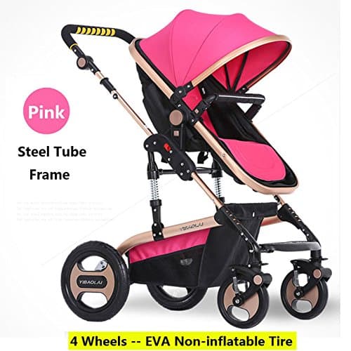 High-View Strollers for 0-36 Months Baby to Sit & Lie Down, Folding, Bidirectional, Suspension Shock Absorbers, (Pink)