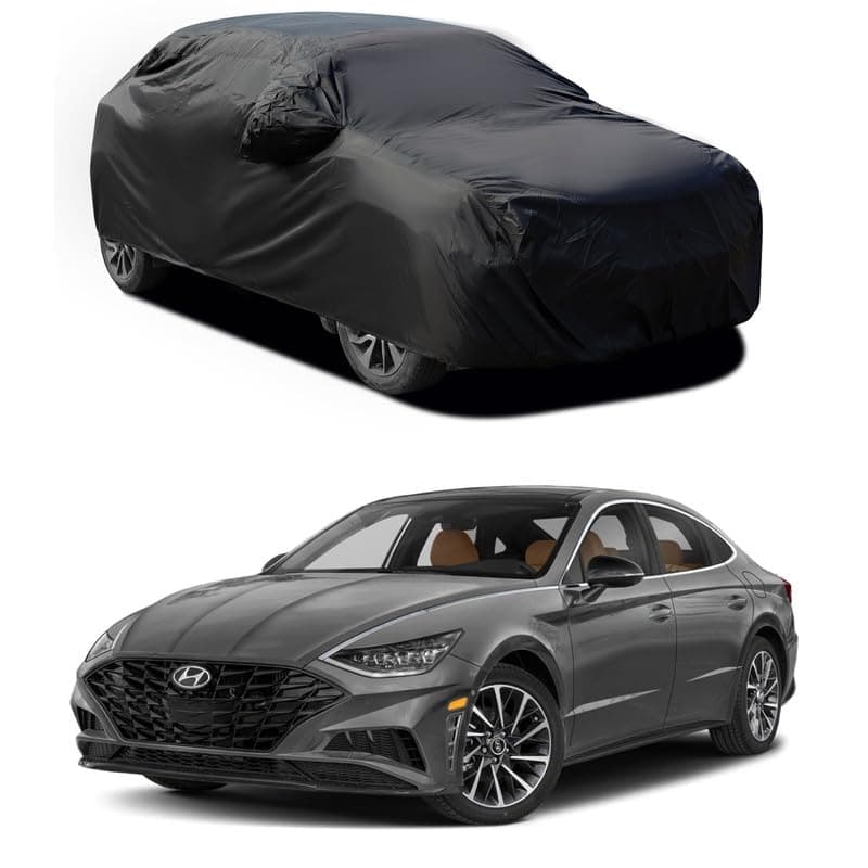 Polyester Fabric Car Body Cover Compatible with Hyundai Sonata Magnum Opus Mirror Pockets Dustproof UV Protection Water Resistant Paint & Scratch Protection Black