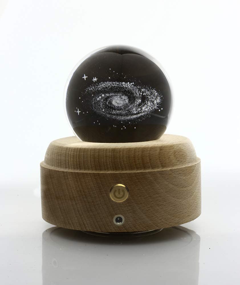 ShareMoon 3D Crystal Ball Music Box Luminous Rotating Musical Box with Projection LED Light and Wood Base for Birthday, and Decoration (Galaxy)