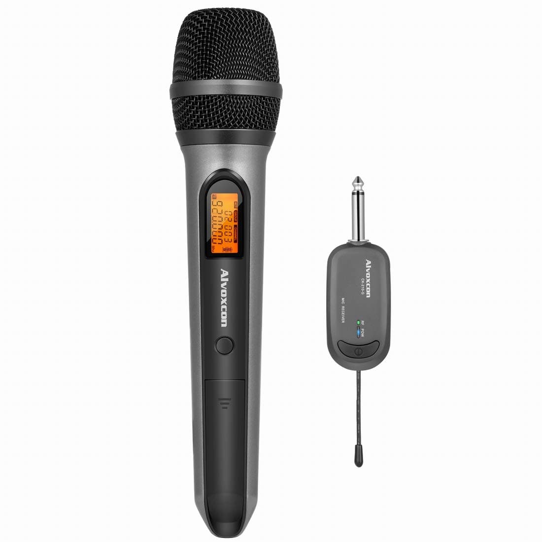 Alvoxcon Wireless Microphone System, UHF Dynamic Handheld mic for PA,Amplifier,Stereo,Conference, DJ, Vocal Recording, Singing, Church, Wedding,On Stage,Live Event(1/4 inch Plug Mini Receiver)