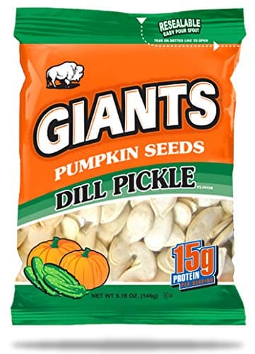 GIANTS Dill Pickle Pumpkin Seeds - Pumpkin Seeds to Eat, Roasted and Salted, Whole Pumpkin Seeds, High Protein Snack with 15g Protein Per Serving - 5.15 oz (Pack of 12)