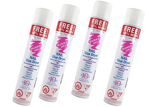 Hurry Up GLUE SPRAY ACTIVATOR Nail Glue Dryer.Dries all nail glues instantly. It works with liteless gels, silk, linens, fiberglass wraps, tips and dip powders - Size 7.2 fl oz. (Pack 4)