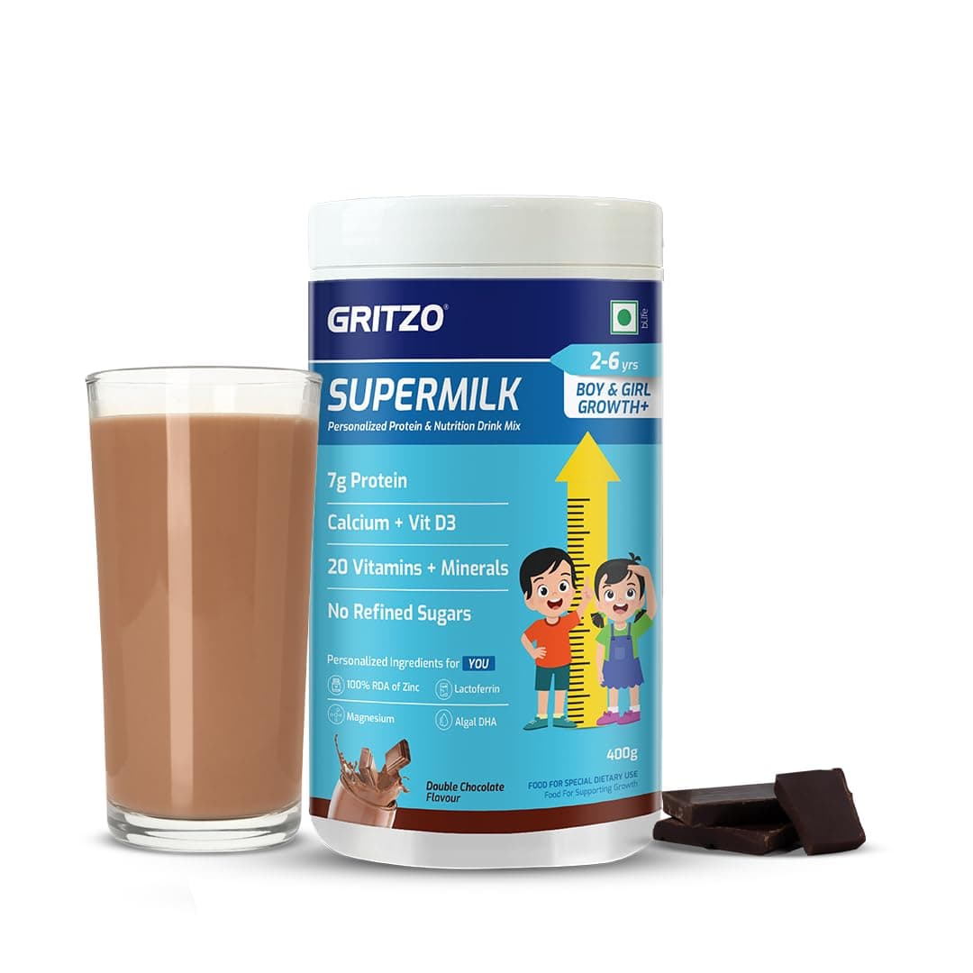 - SuperMilk Growth+ (Formerly Height+) (2-6y Boy & Girl), 7g Protein Powder (Double Chocolate, 400g) | Zero Refined Sugar, 20 Vitamins & Minerals