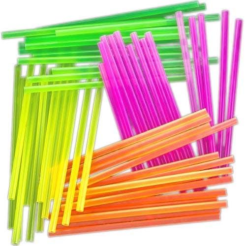 Colorful, Retro Blacklight Neon Drinking Straws 300pk. Individually Wrapped, Sturdy 7.75 Inch in 4 Bright Colors Perfect for Birthday Party. BPA-Free Long Straight Straw Great for Craft Projects!