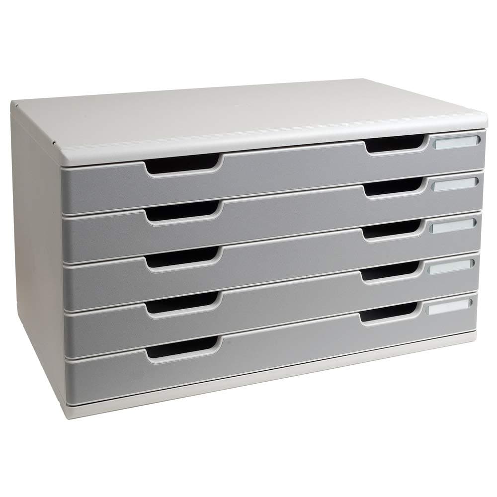 Exacompta - Ref 322041D - Modulo A3 Office - 350 x 576 x 320mm in Size, 5 Drawers (54mm Height), Smooth Opening with Stop, Label Holders - Light Grey/Stone Grey
