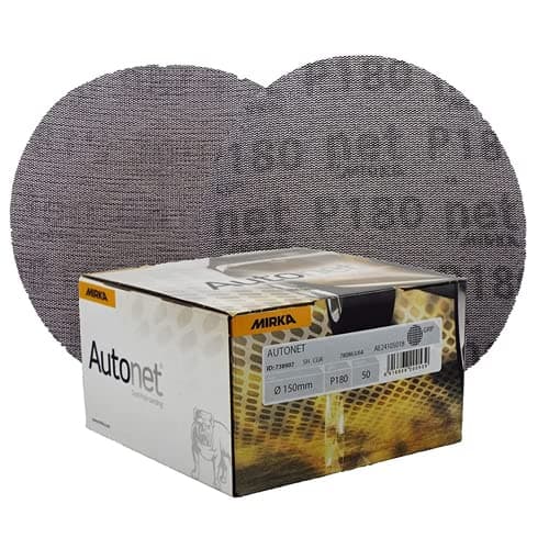 Mirka Autonet 150mm 6" Sanding Mesh Disc P180 Grit 1 Box (50 Discs) Paintwork Dust Extraction For Paint stripping/Removal/Paint Sanding/Lacquers/Plaster/Putty/Plastics/Body filler/Primer/Glass fibre