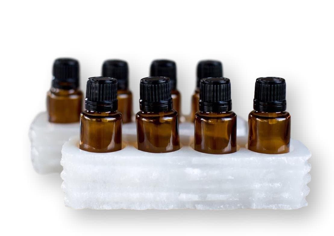 Yuhytop Chiseled Small Essential Oil Holder Case - Set of 2 - Each Piece has 4 Slots for 15ml Bottles (for 8 Oils Total) - 100% Hand Carved Onyx Stone (White Cloud)