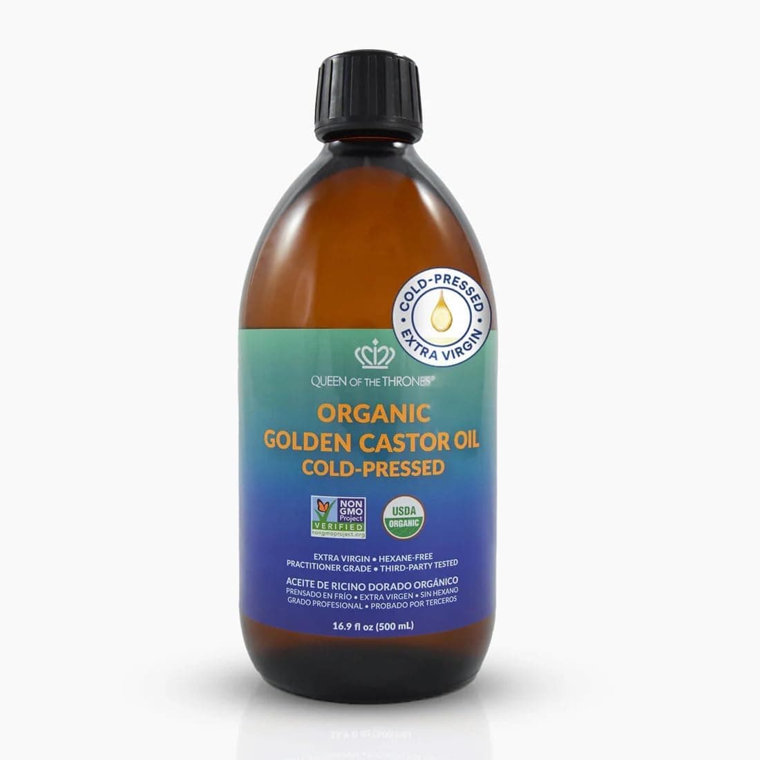 QUEEN OF THE THRONES Organic Golden Castor Oil - 16.9oz | 100% Pure & COLD PRESSED for Hair, Skin & Nails | Hexane Free | USDA Certified