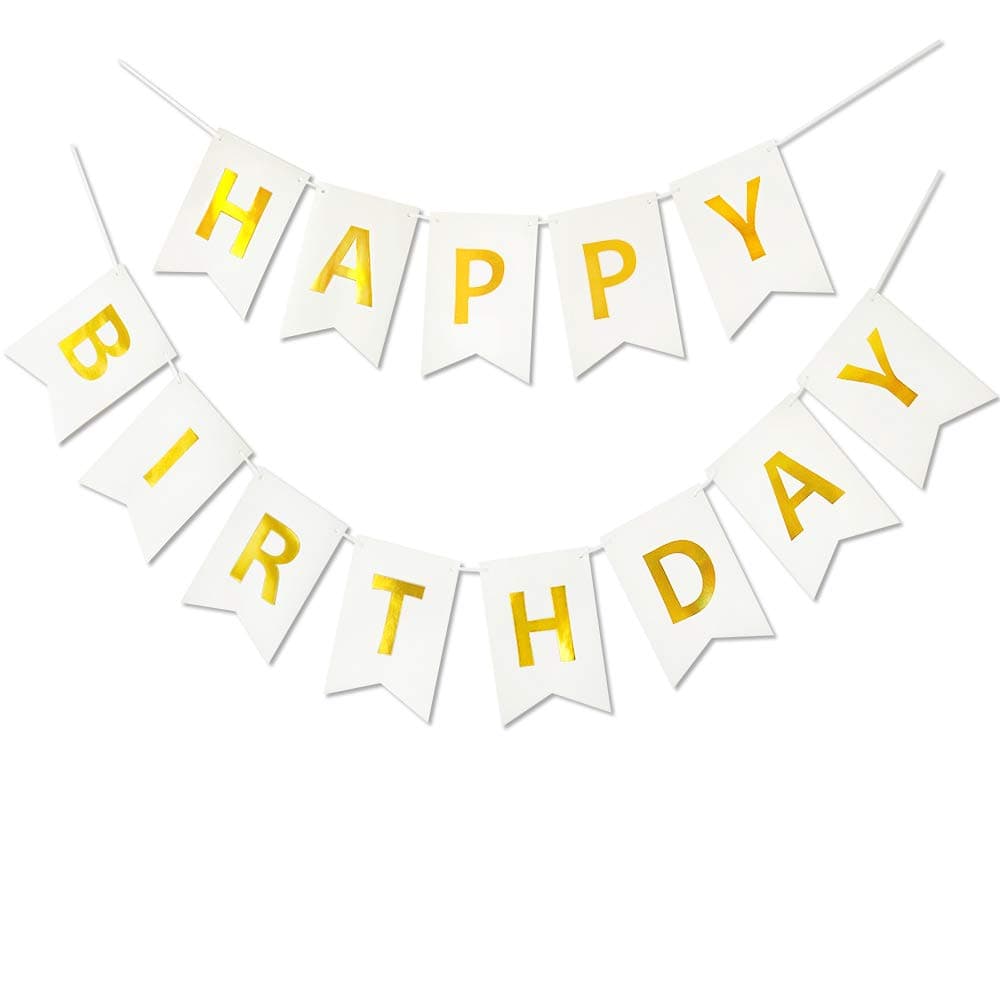 Happy Birthday Banner Sparkle White Golden Bunting Signs Party Supplies for Birthday Party Decorations 13 Pieces