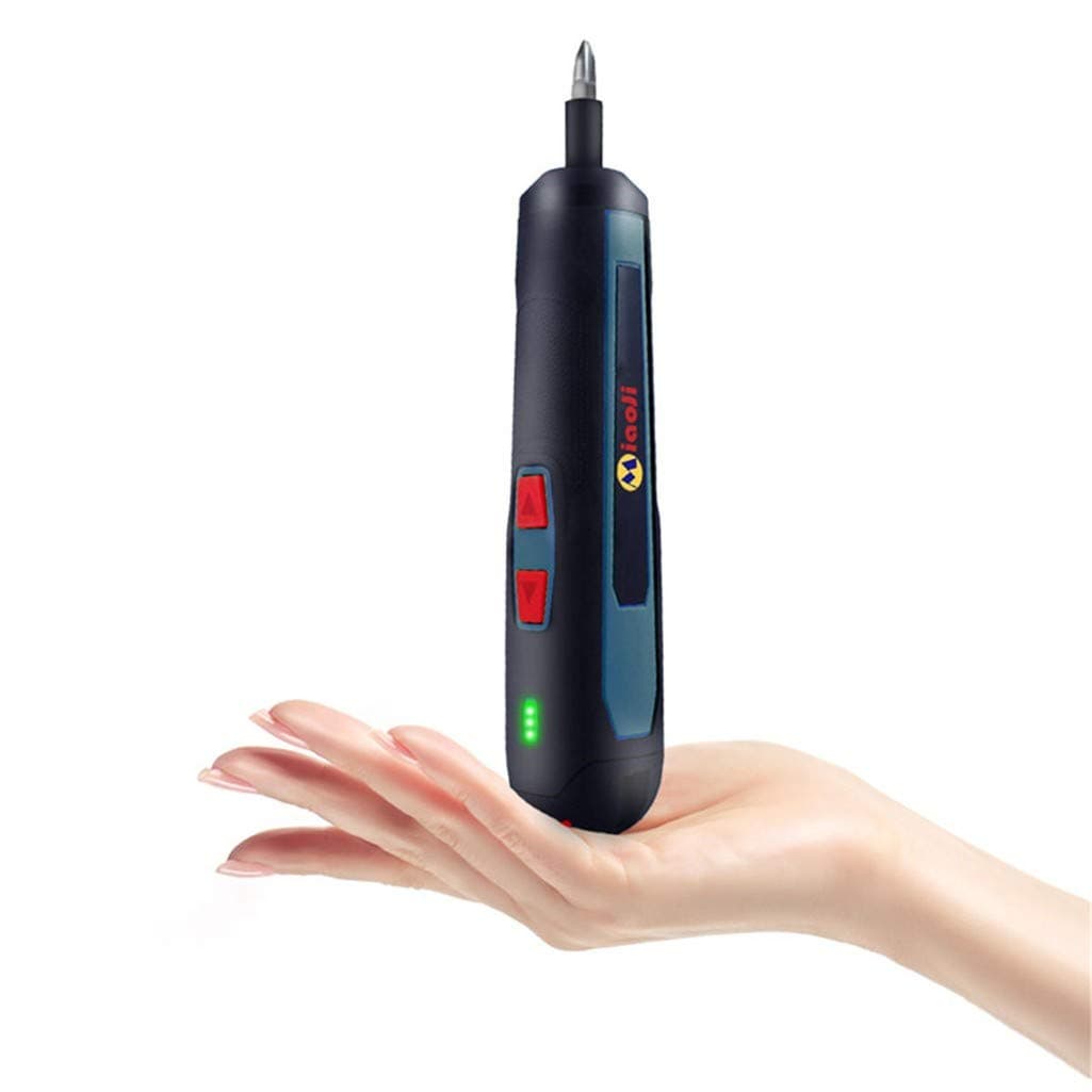 Guoxn Mini Rechargeable Cordless Electric Screwdriver Set 2000mAh Battery LED Light 6 Kind of Torque 320rpm Straight Handle Screw Driver USB Power Tool (Blue)