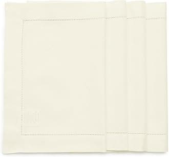 Solino Home Ivory Placemats Set of 4 – Cotton Linen Hemstitch Summer Placemats 14 x 19 Inch – Machine Washable Cloth Placemats